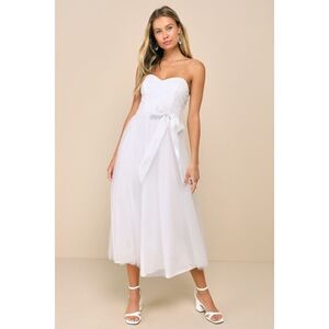 Lulus Beyond Immaculate White Sequin Embroidered Strapless Midi Dress - Size S